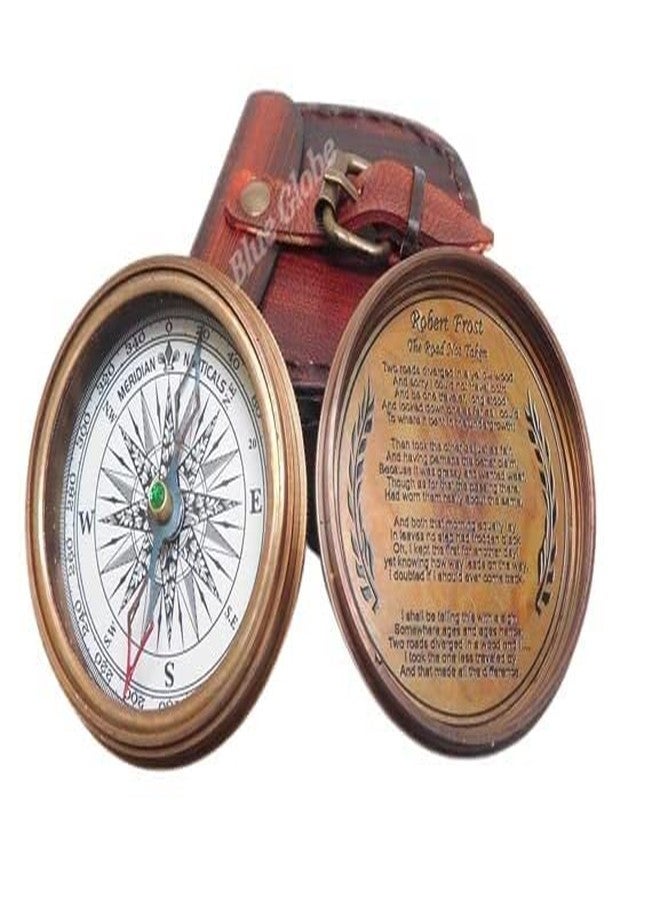 Blue Globe Handmade Brass Antique Compass with Leather Case/Vintage Reproduction/Direction Finder Flat Pocket Compass/Decor Collectible & Gift .A Product by Blue Globe Export - Image 3